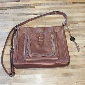 The SAK Fig Red Leather Woven Detail Crossbody Shoulder Bag